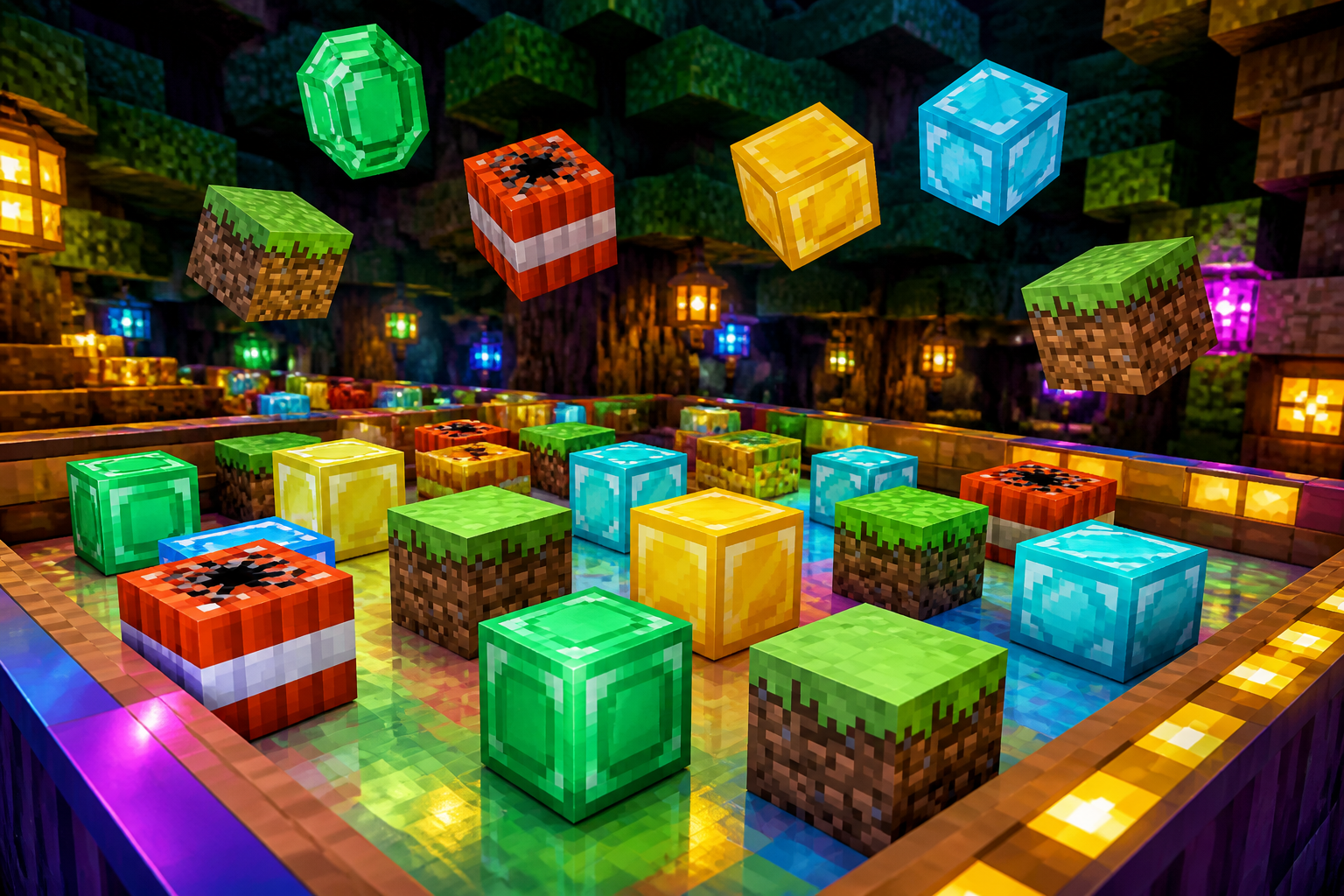 Floating colorful voxel blocks
